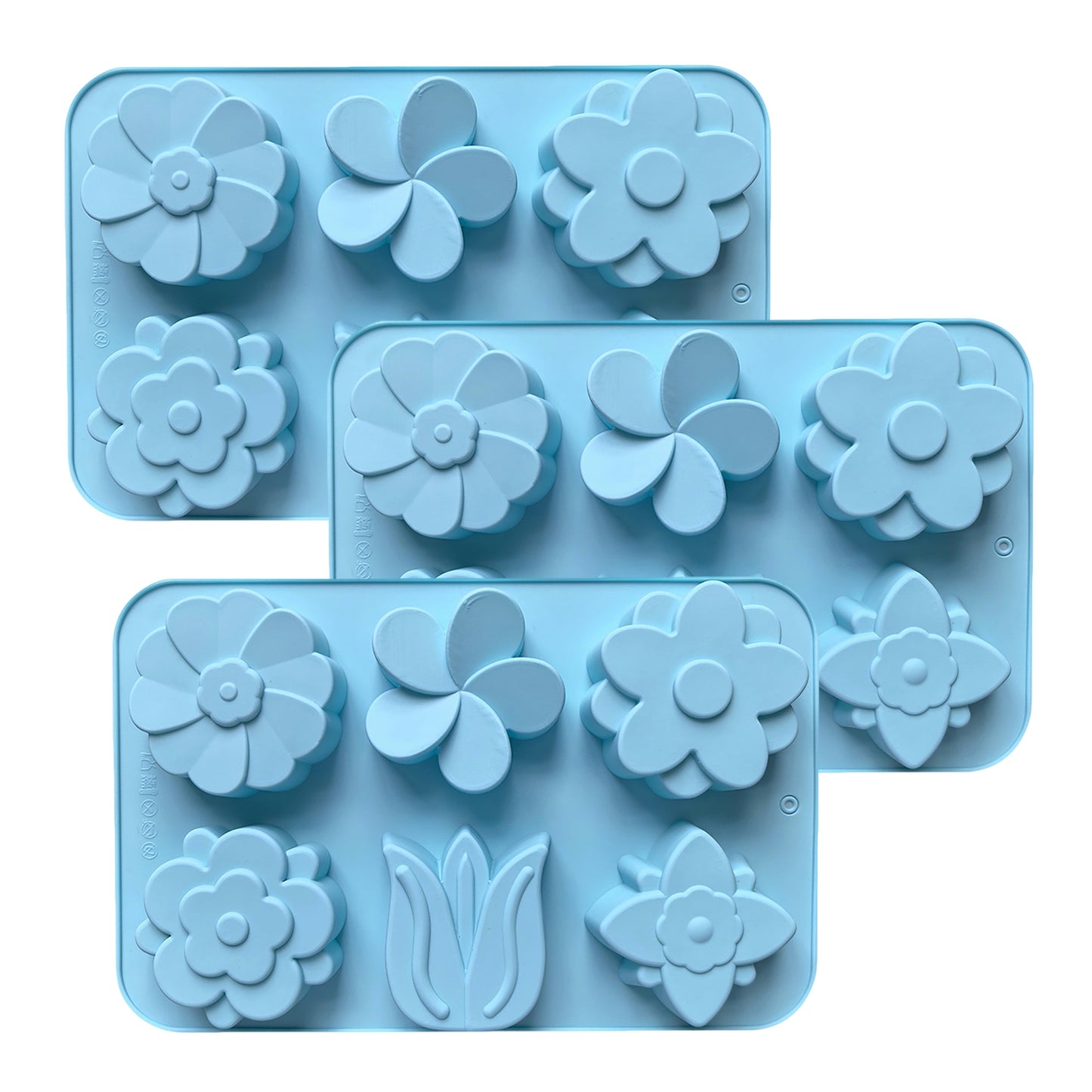 3-Piece Flower Silicone Baking Mold Set Floral Cake Chocolate Candy Soap Mold