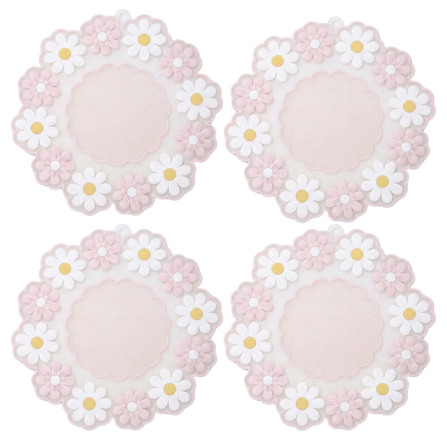 4-PC Daisy Floral Silicone Trivet Heat Resistant Non Slip Kitchen Pot Holder