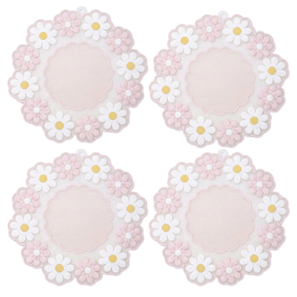 4-PC Daisy Floral Silicone Trivet Heat Resistant Non Slip Kitchen Pot Holder