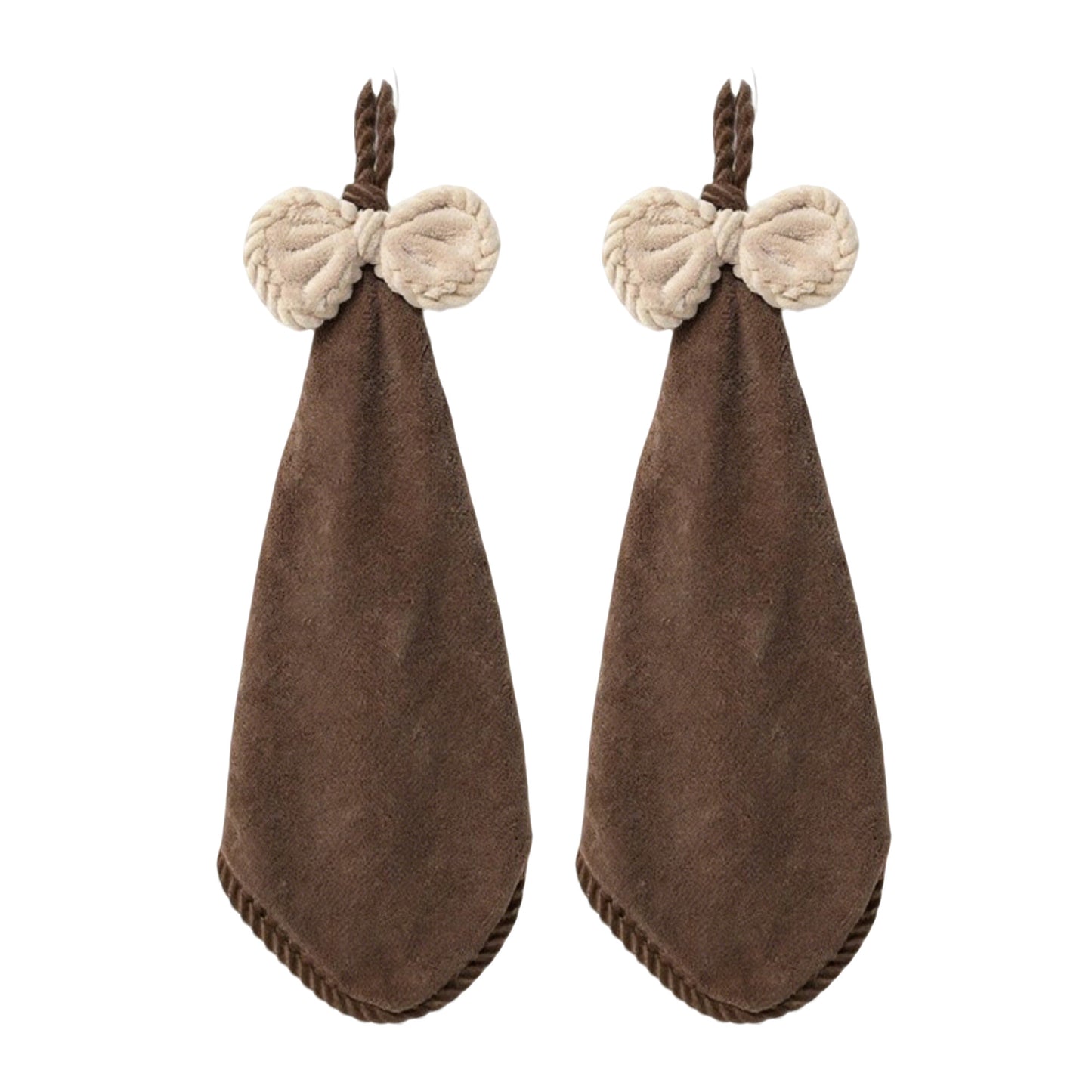 Soft Absorbent Hanging Hand Towels with Bow Detail Reusable Cleaning Cloth 2 Pack
