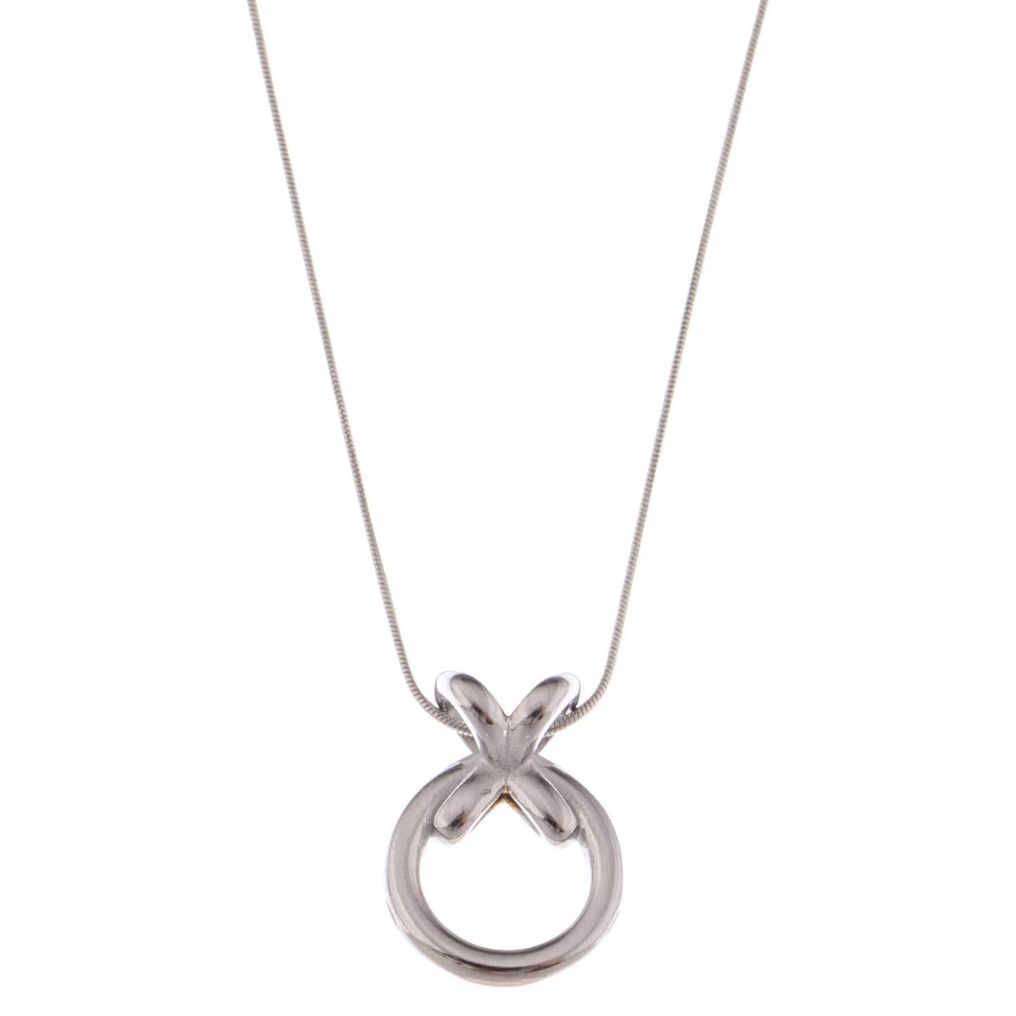 Two-Tone Circle and Cross Pendant Necklace with Snake Chain