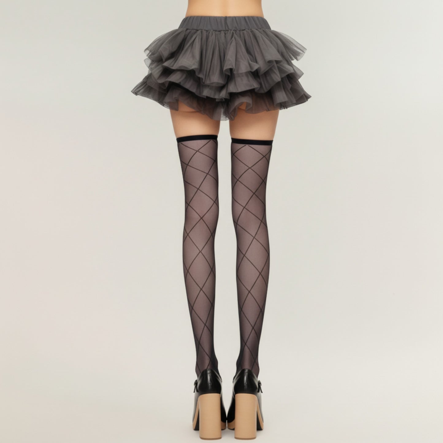 Sheer Diamond Pattern Thigh High Stockings with Soft Stretch Fit