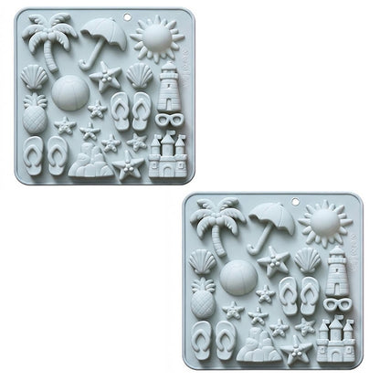 2-Piece Beach Silicone Baking Mold Set Nonstick Summer Shape Chocolate Candy Dessert Mold