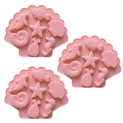 3-Piece Ocean Theme Silicone Baking Mold Set Sea Life Cake Chocolate Candy Soap Mold