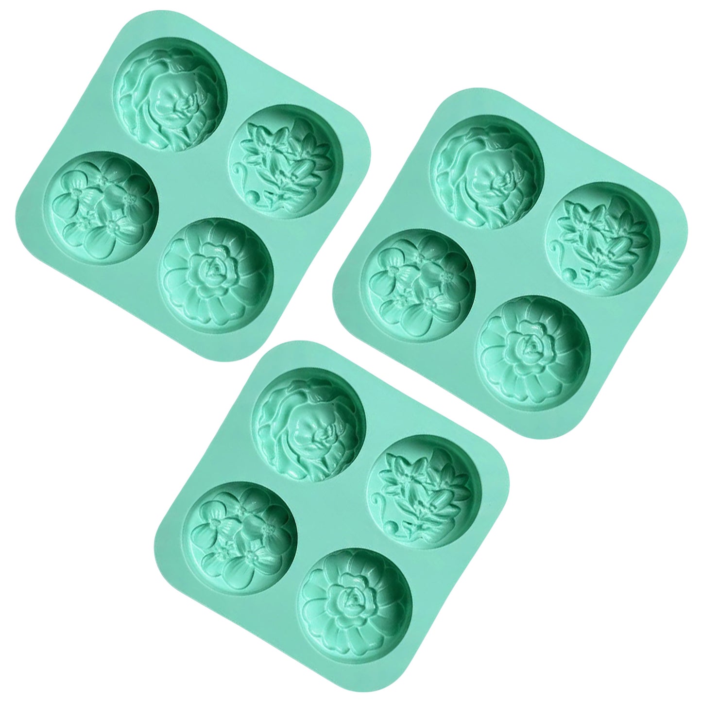 3-Piece Floral Silicone Baking Mold Set Round Flower Cake Soap Candy Chocolate Mold