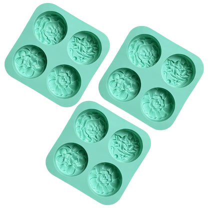 3-Piece Floral Silicone Baking Mold Set Round Flower Cake Soap Candy Chocolate Mold