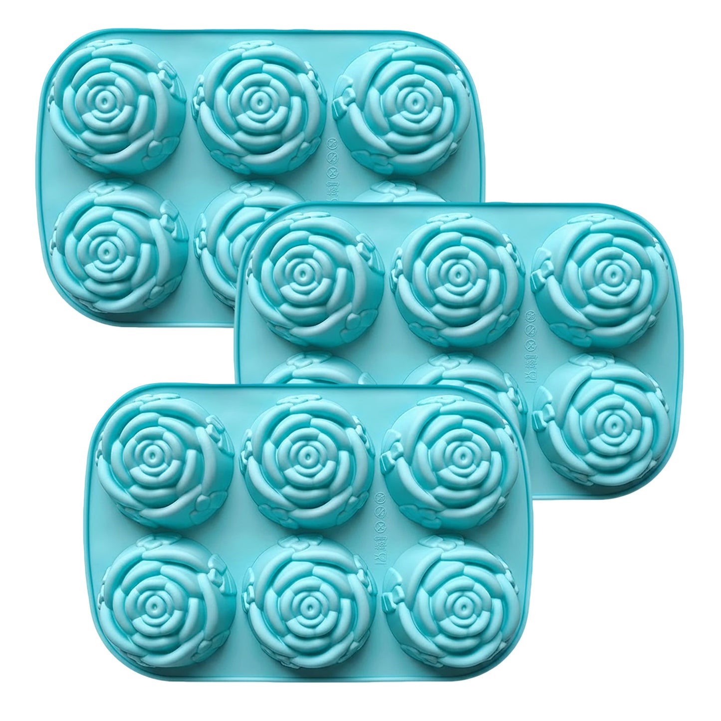 3-Piece Rose Swirl Silicone Baking Mold Set Round Flower Cake Chocolate Candy Soap Mold