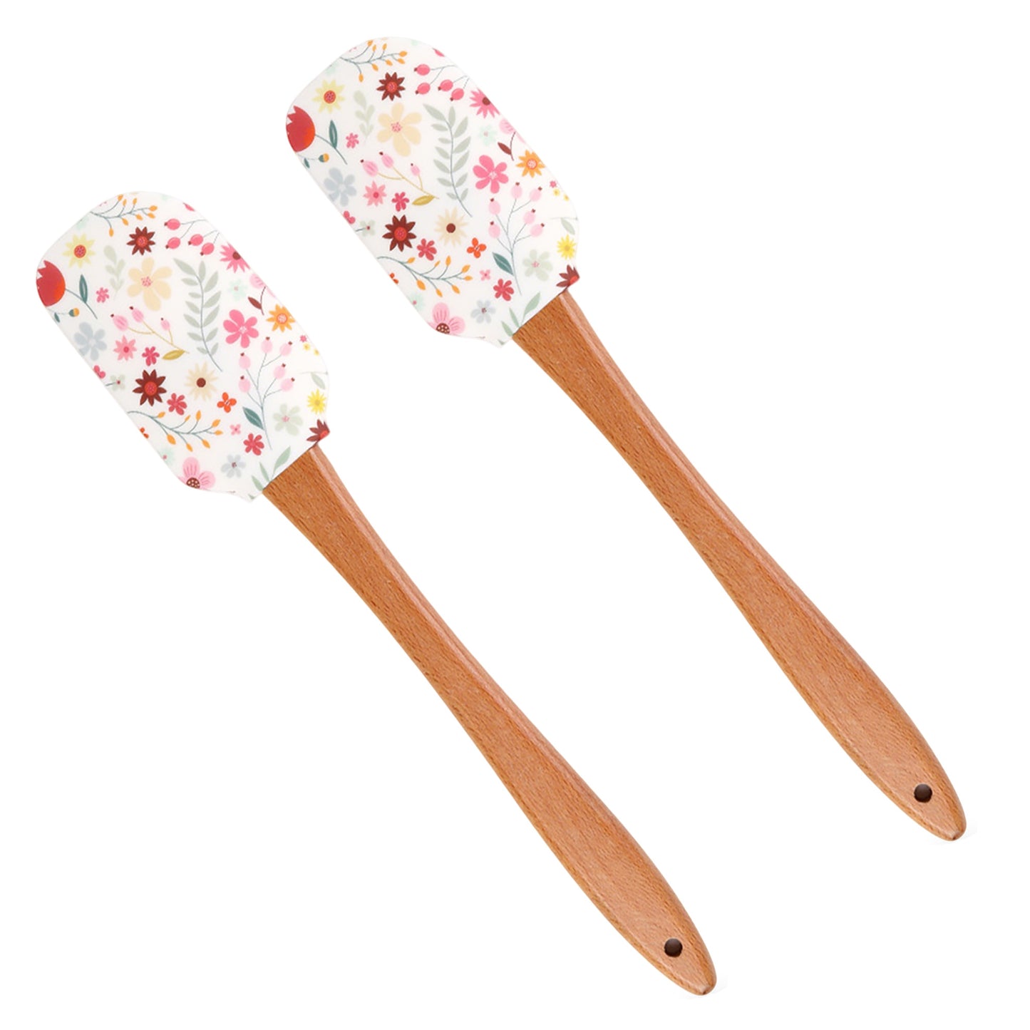 Silicone Spatula Set Butterfly Floral Print Wooden Handle Heat Resistant Baking Mixing Tools 2 Piece