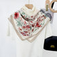 Floral Print Square Scarf with Lightweight Draped Fabric, Soft Smooth Texture, and Elegant Border Detailing 35.5x35.5in