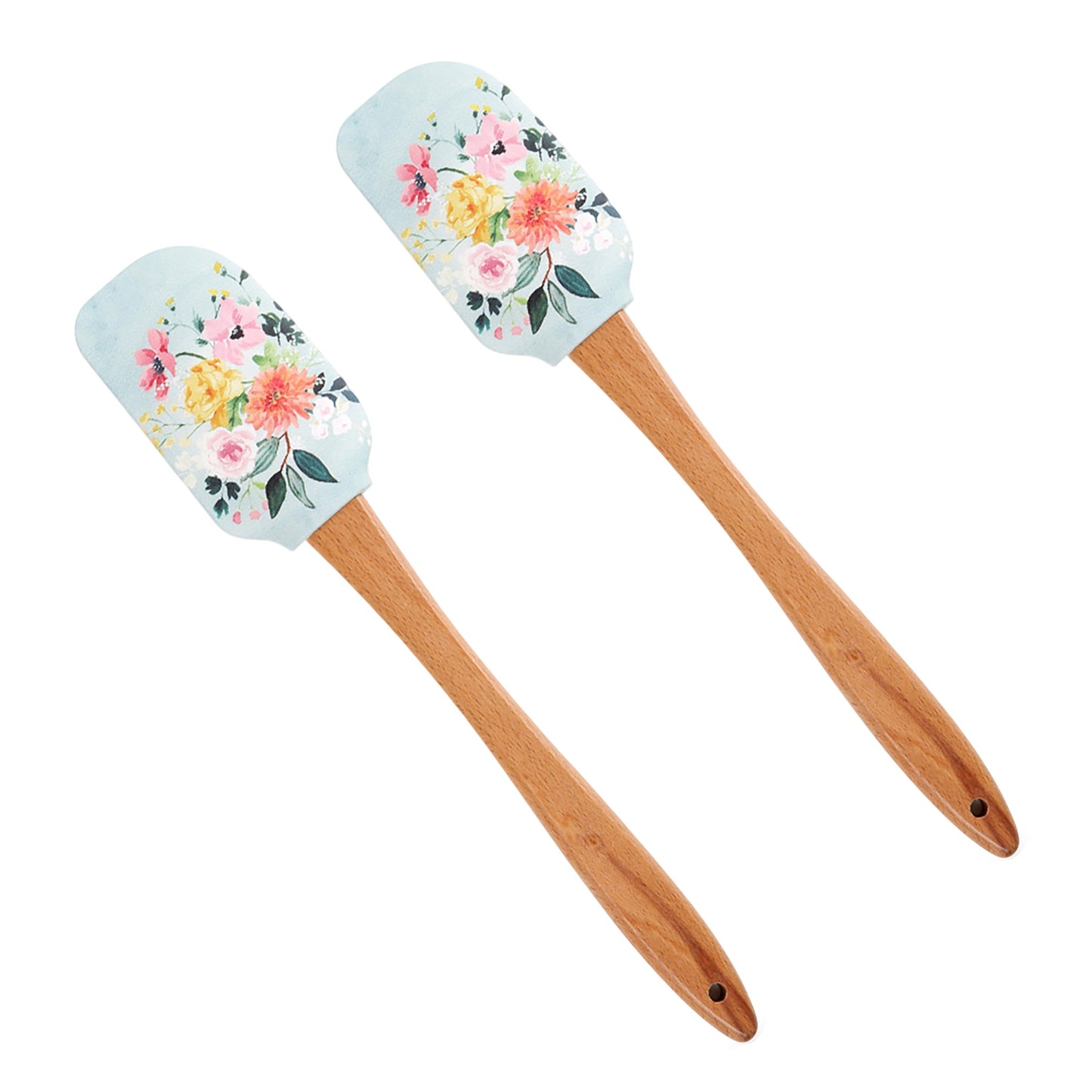 Silicone Spatula Set Butterfly Floral Print Wooden Handle Heat Resistant Baking Mixing Tools 2 Piece