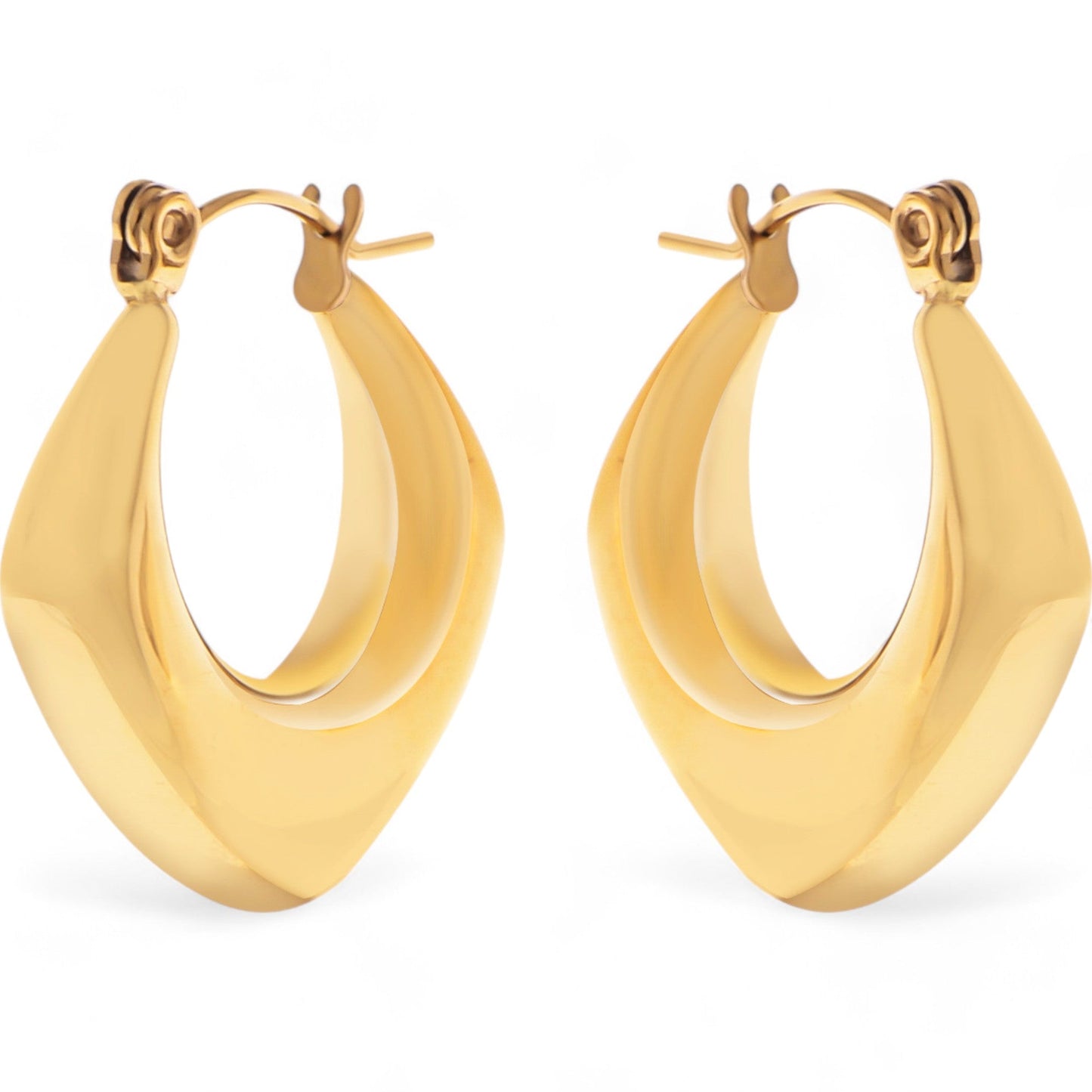 Gold Tone Hoop Earrings with Sculptural Geometric Design