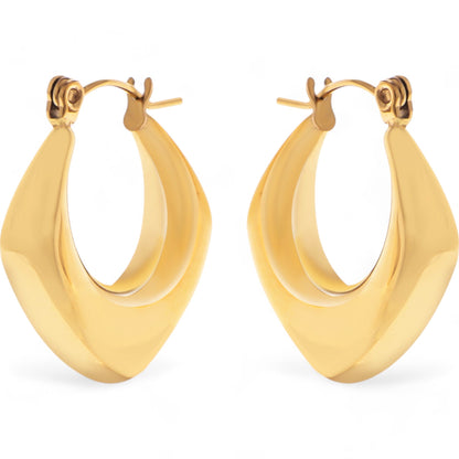 Gold Tone Hoop Earrings with Sculptural Geometric Design