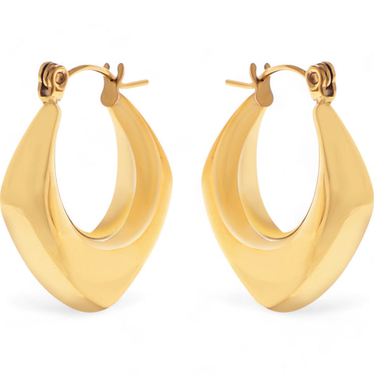 Gold Tone Hoop Earrings with Sculptural Geometric Design