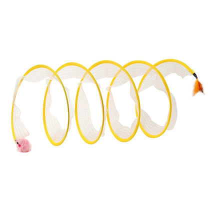 Collapsible Cat Spring Tunnel Toy with Mesh Fabric Hanging Ball Interactive Cat Toy