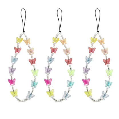 3-PC Beaded Butterfly Phone Charm Strap with Colorful Acrylic Charms