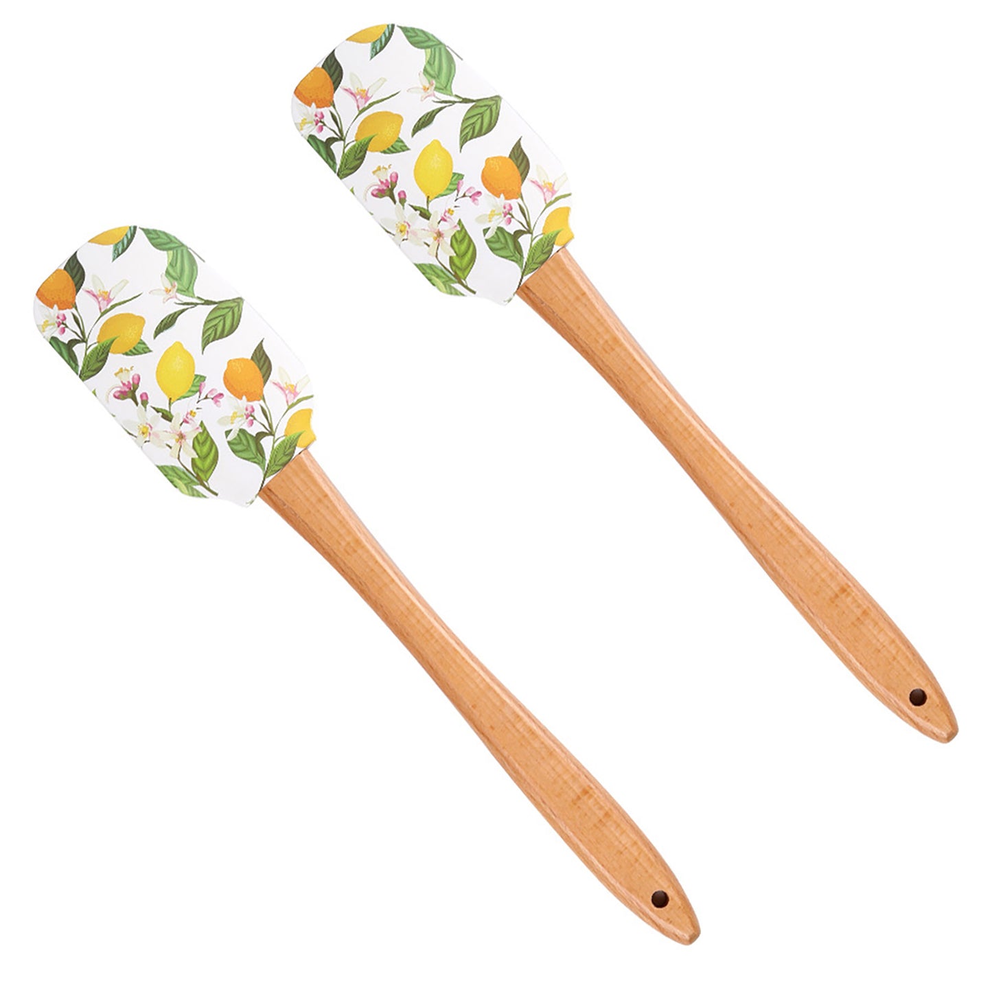 Silicone Spatula Set Butterfly Floral Print Wooden Handle Heat Resistant Baking Mixing Tools 2 Piece