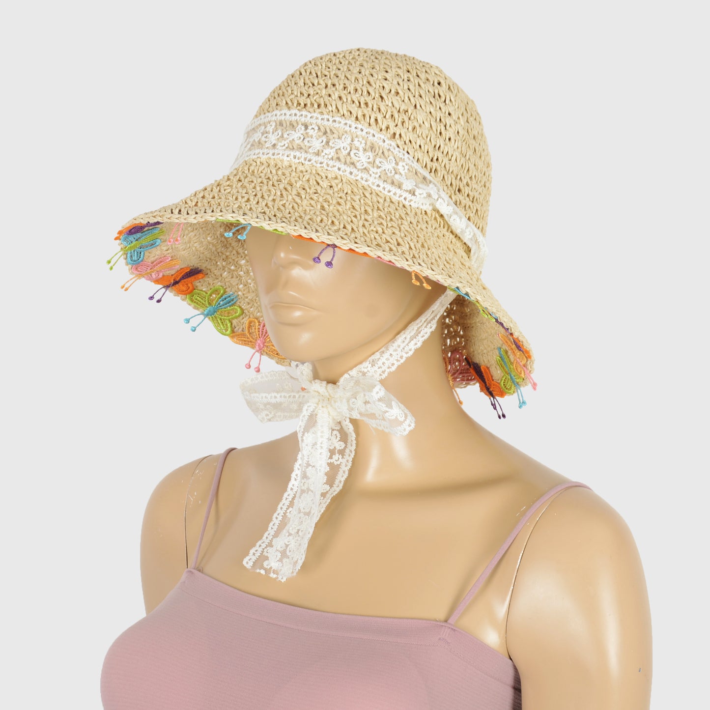 Colorful Butterfly - Embellished Straw Sun Hat
