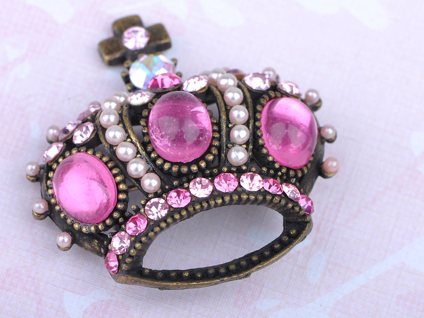 Pink Gem Royal King Crown Jewelry Pin Brooch