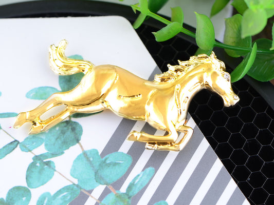 Plated Galloping Horse Jockey Equestrian Animal Pin Brooch