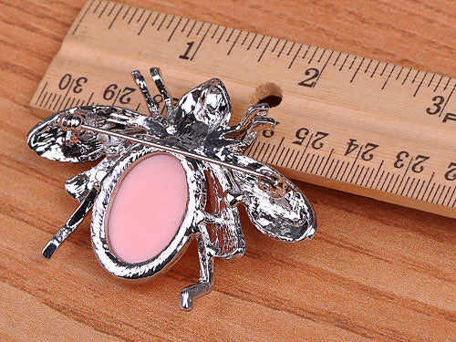 Shine Pink Gem Abdomen Fly Bee Bug Brooch Pin Pendent