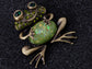 Brass Peridot Green Colored Animal Smiley Frog Brooch Pin