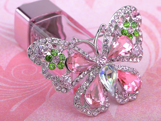 Rose Pink Peridot Green Butterfly Pin Brooch