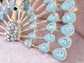 Gold Blue Painted Enamel Peacock Bird Feather Plume Brooch Pin