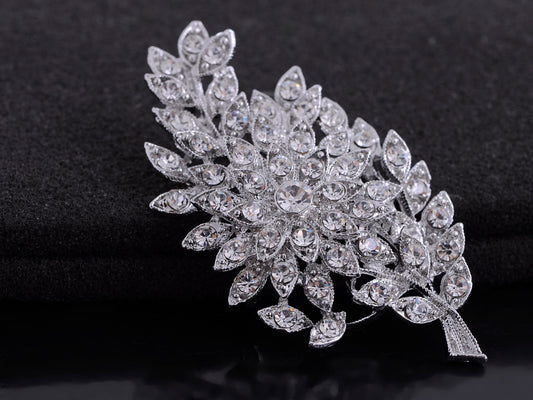Formal Luminous Encrusted Floral And Olive Leaf D Brooch