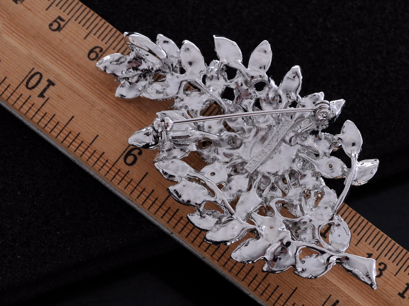 Formal Luminous Encrusted Floral And Olive Leaf D Brooch