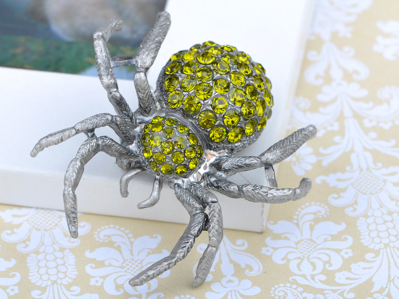 Vintage Repro Peridot Spider Jewelry Pin Brooch