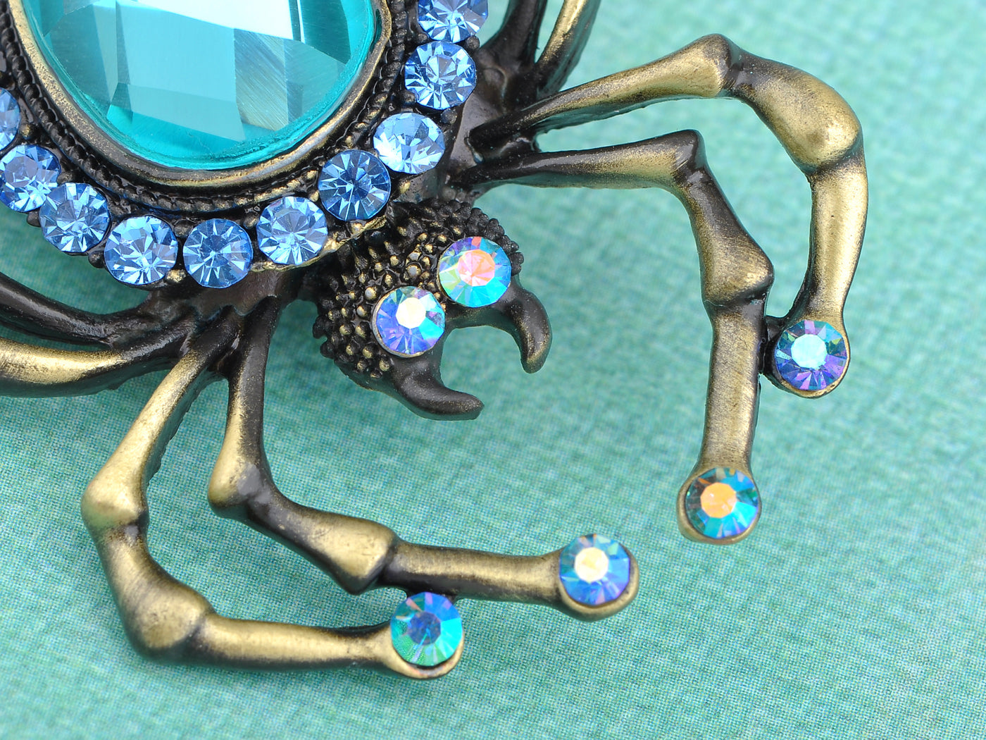 Antique Big Teardrop Sapphire Blue Spider Insect Brooch Pin