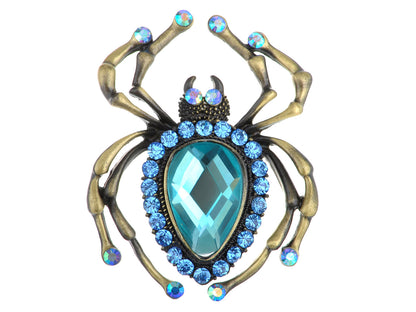 Antique Big Teardrop Sapphire Blue Spider Insect Brooch Pin