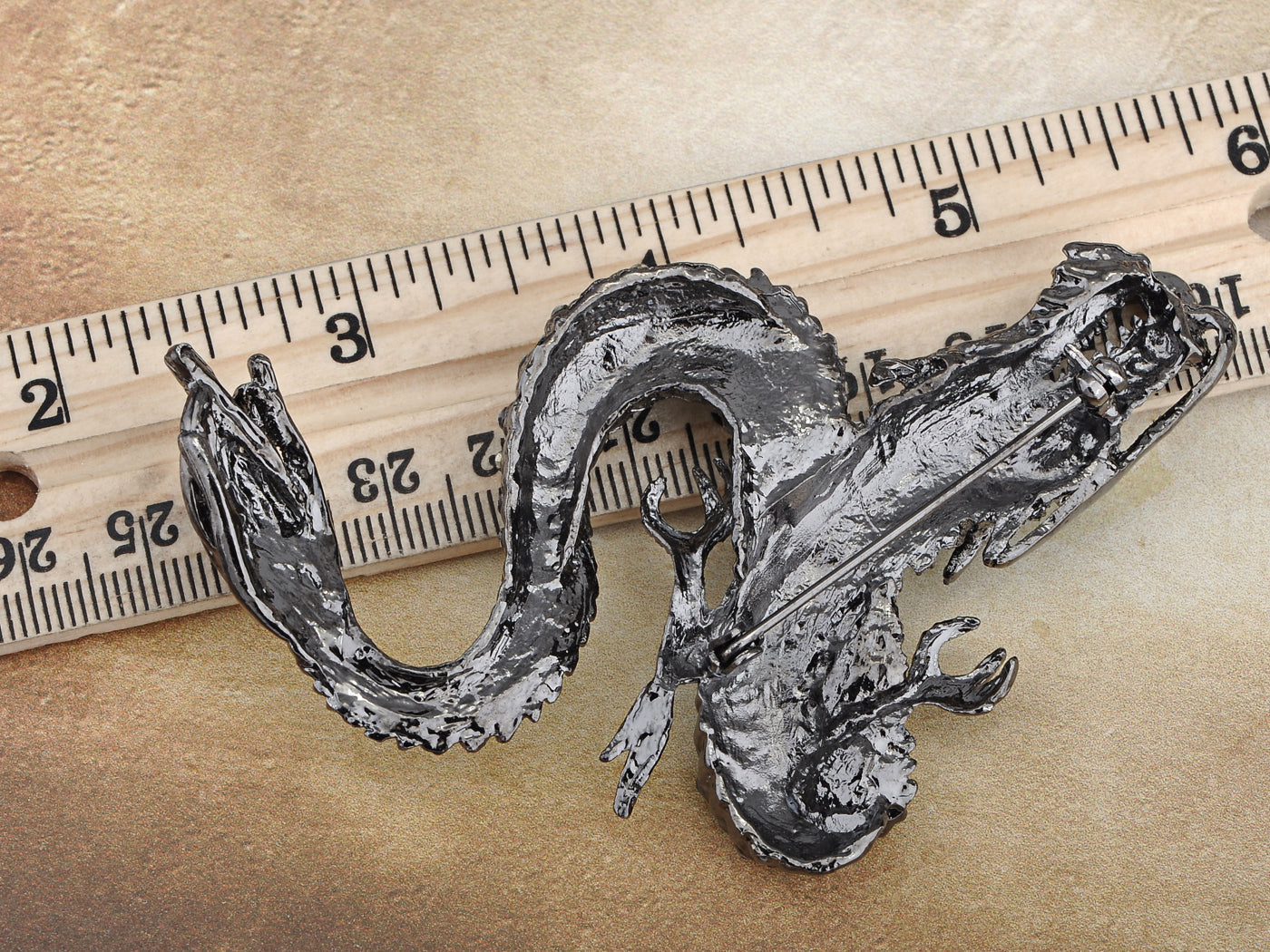 Gun Topaz Colored Antique Dragon Brooch Pin