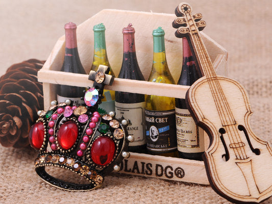 Gun Bronze Multicolored Antique Vintage Crown Brooch Pin