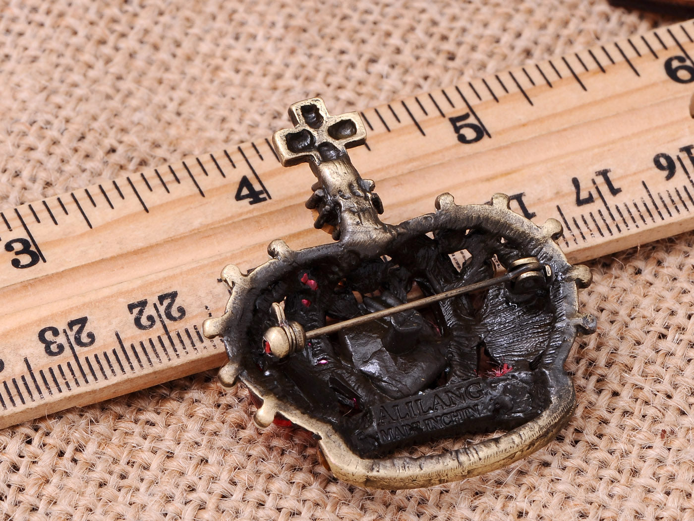 Gun Bronze Multicolored Antique Vintage Crown Brooch Pin