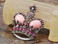 Antique Brass Shine Pink Princess Queen Crown Brooch Pin