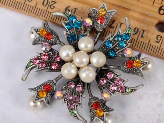 Holiday Flower Wreath Pearl Jewelry Pin Brooch