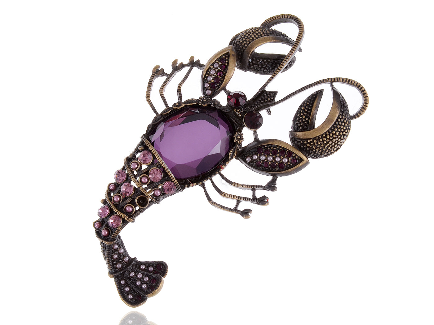 Amethyst Bead Body Sea King Lobster Pin Brooch