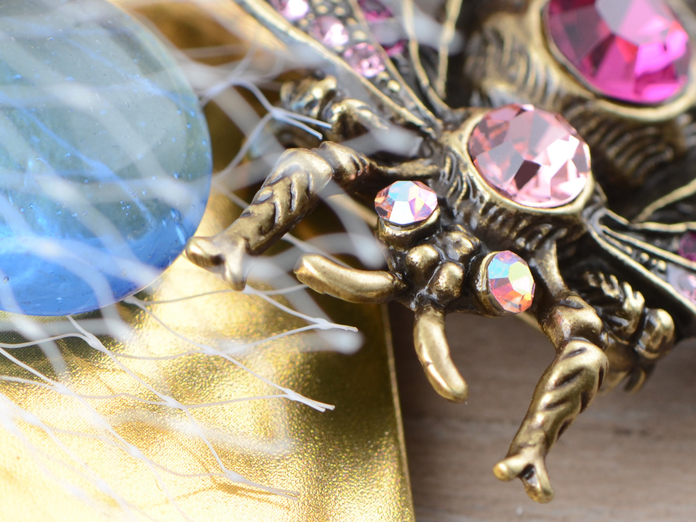 Gun Antique Blue Bumble Bee Fly Brooch Pin