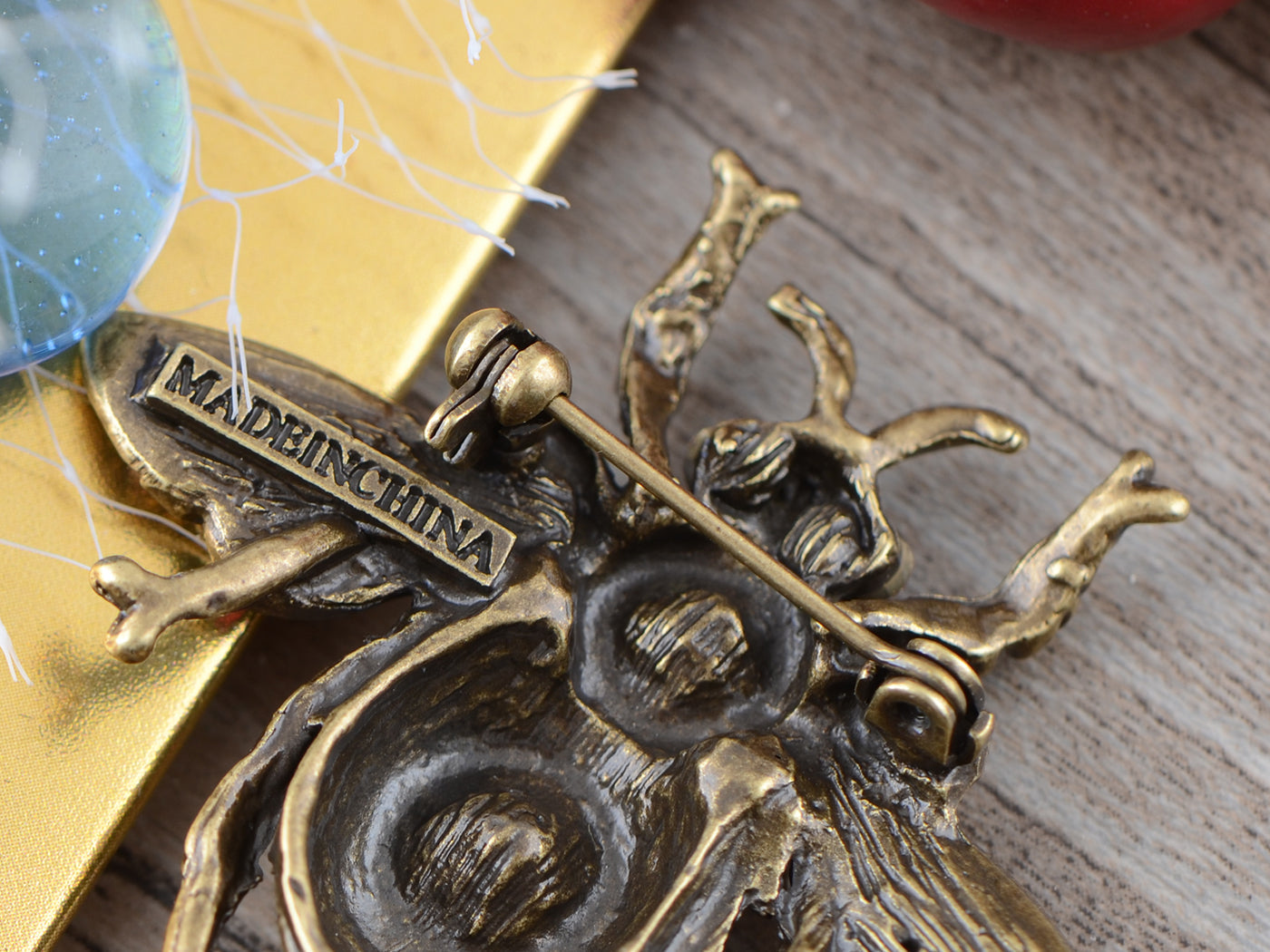 Gun Antique Blue Bumble Bee Fly Brooch Pin