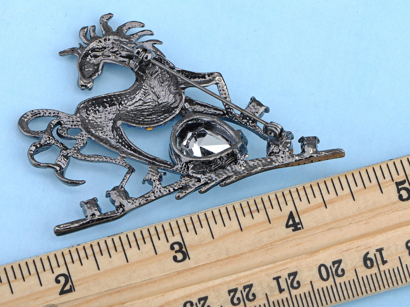 Gun Sapphire Colored Horse Stallion Brooch Pin
