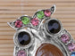 Staring Owl Bird Peridot Czech Pin Brooch