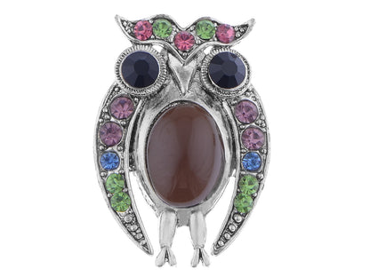 Staring Owl Bird Peridot Czech Pin Brooch