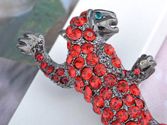 Ruby Red Austrian Rhine Leopard Animal Jewelry Pin Brooch