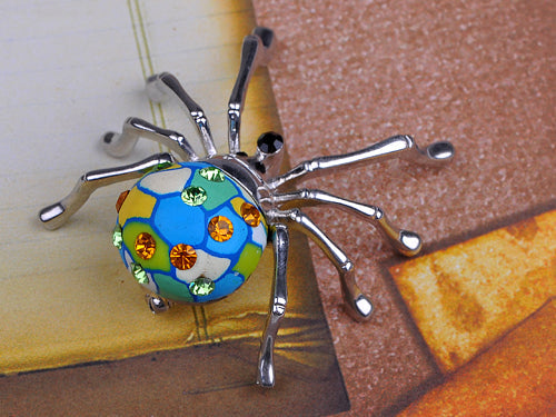 Stunning Blue Green Mosaic Spider Jewelry Pin Brooch