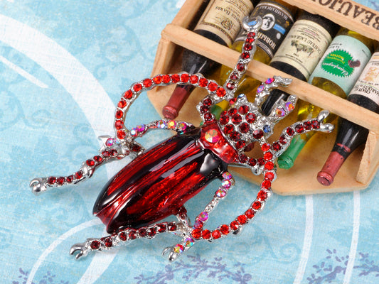 Handpainted Enamel Ruby Red Color Beetle Insect Bug Lapel Pin Brooch