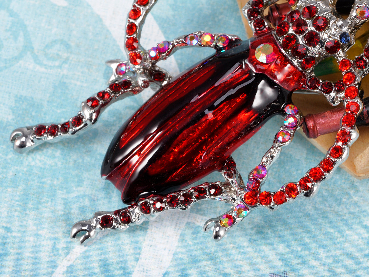 Handpainted Enamel Ruby Red Color Beetle Insect Bug Lapel Pin Brooch