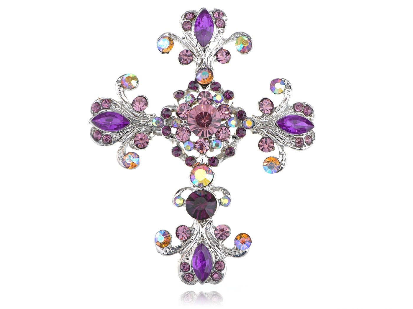 Victorian Flourish Flower God Cross Pin Brooch Purple