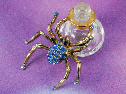 Antique Sapphire Blue Colored Spider Bug Brooch Pin