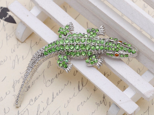 Light Green Long Tail Alligator Crocodile Brooch Pin